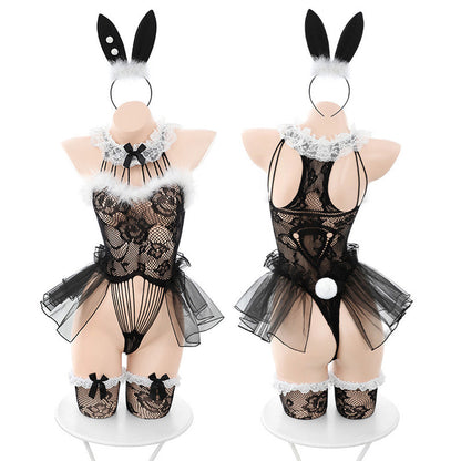 Sexy Bunny Cosplay Lingerie Sheer Lace Rabbit Bodysuit Hollow Bunny Girl Teddy Outfit blesssafe