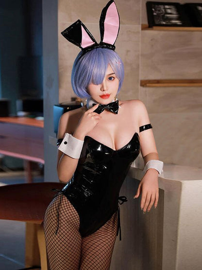 Sexy Bunny Costume Faux Leather Bunny Girl Bodysuit Roleplay Set blesssafe