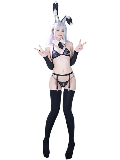 Classic Black Bunny Girl Lingerie Set Sexy Mesh Rabbit Teddy Outfit blesssafe