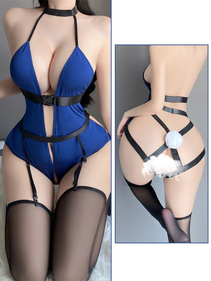 Strapped Bunny Crotchless Bodysuit - Exotic Open Crotch Teddy blesssafe
