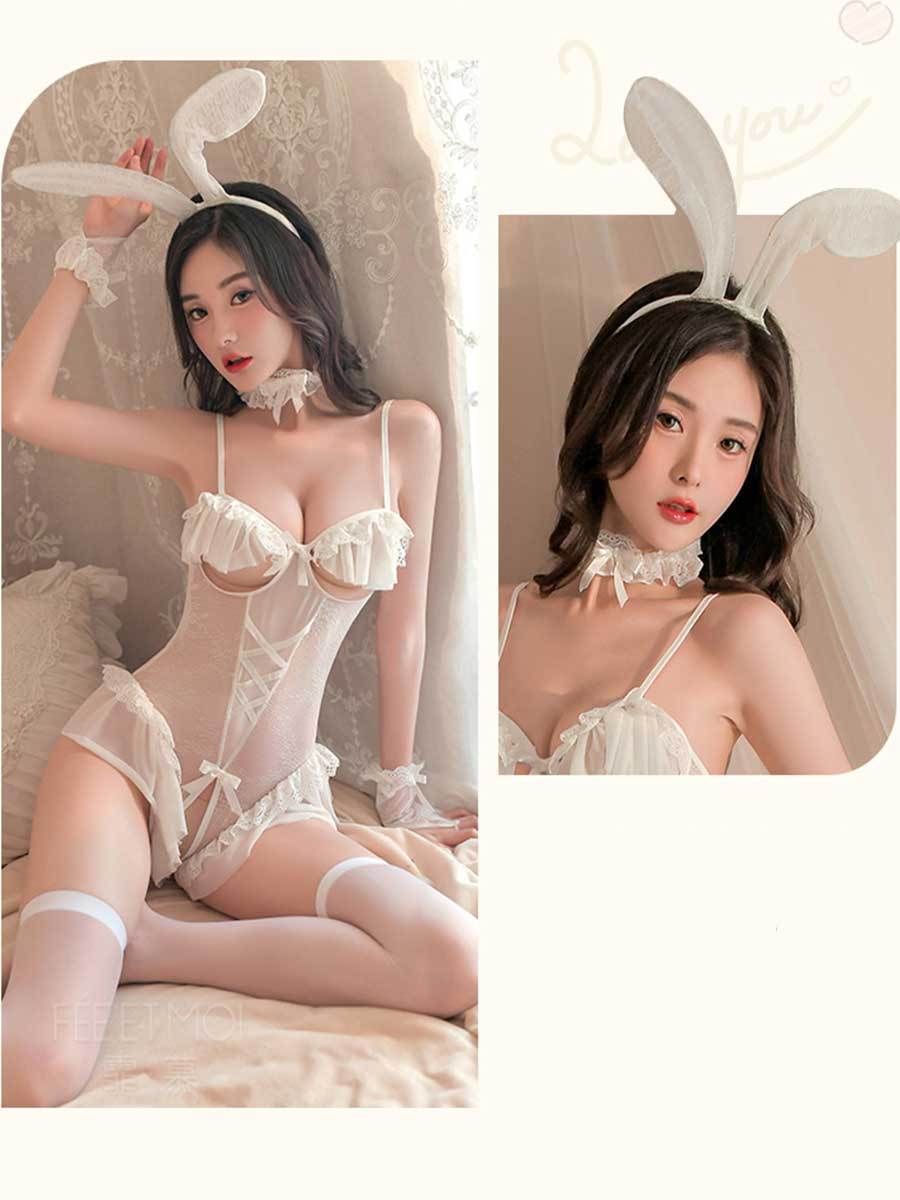 Open Cup Bunny Teddy Lingerie - Revealing Anime Rabbit Costume blesssafe
