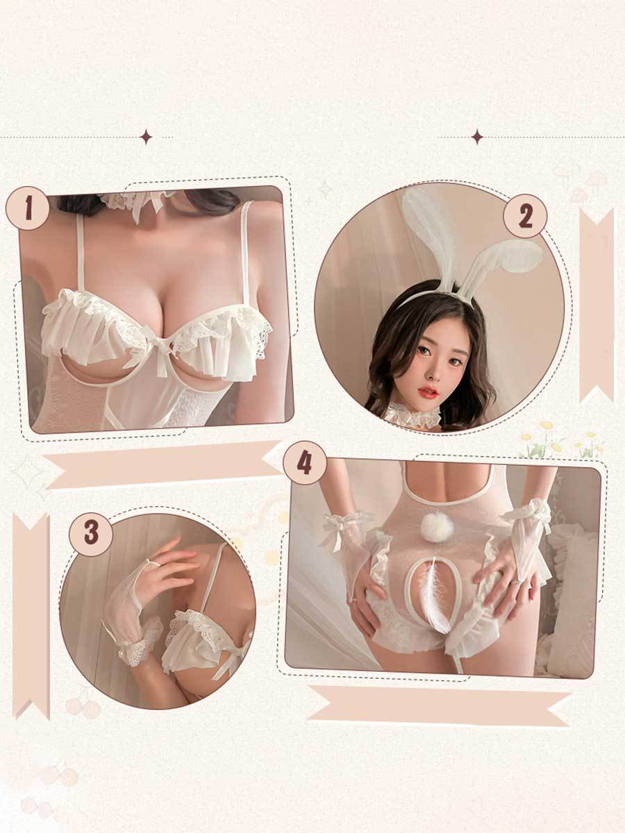 Open Cup Bunny Teddy Lingerie - Revealing Anime Rabbit Costume blesssafe