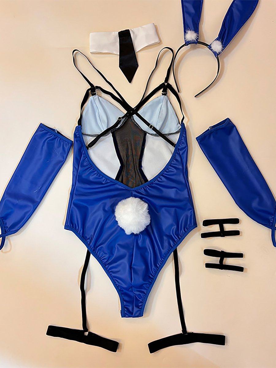 Blue Bunny Latex Bodysuit Lingerie - Shiny Wet Look Costume blesssafe