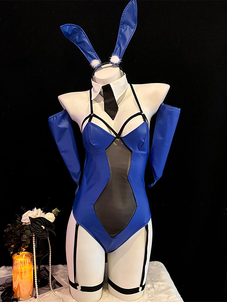 Blue Bunny Latex Bodysuit Lingerie - Shiny Wet Look Costume blesssafe