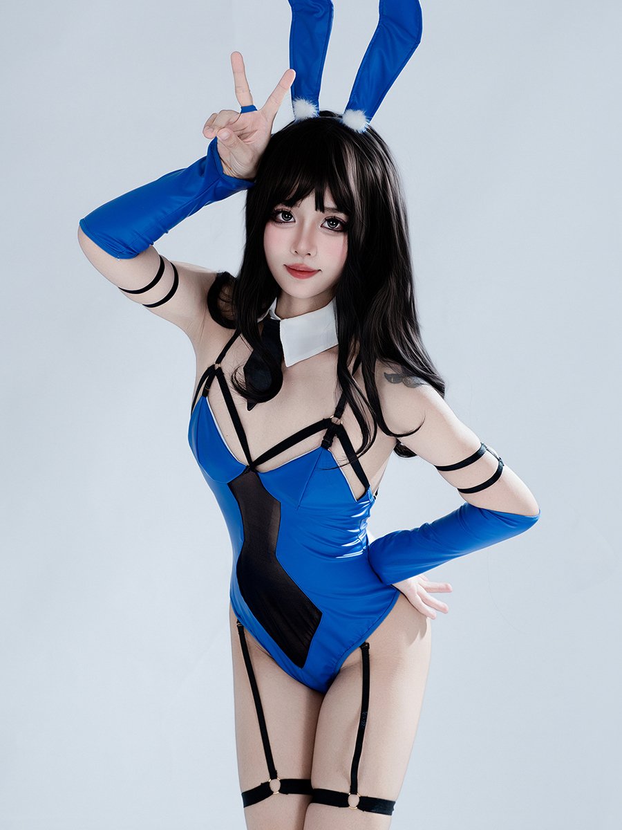 Blue Bunny Latex Bodysuit Lingerie - Shiny Wet Look Costume blesssafe