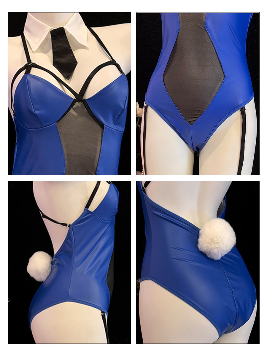 Blue Bunny Latex Bodysuit Lingerie - Shiny Wet Look Costume blesssafe