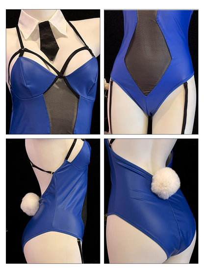 Blue Bunny Latex Bodysuit Lingerie - Shiny Wet Look Costume blesssafe