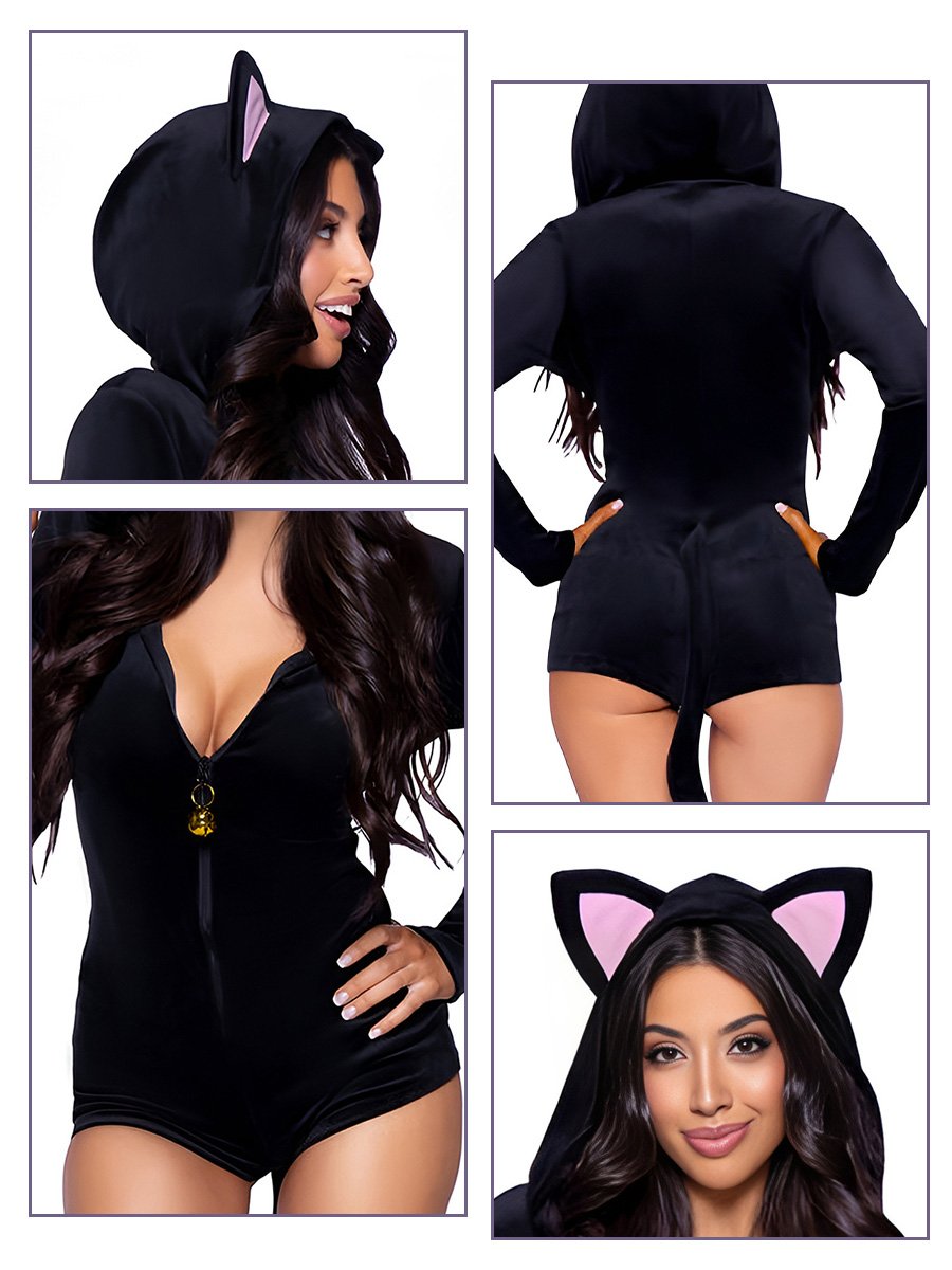 Black Cat Hooded Bodysuit Cosplay Costume blesssafe