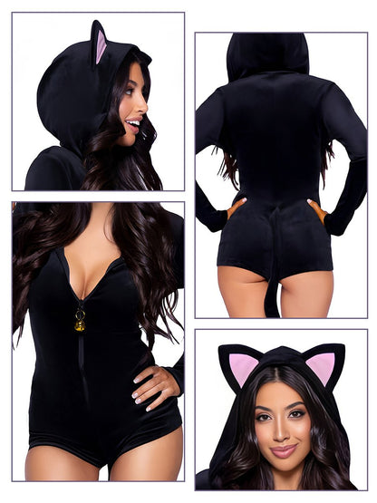 Black Cat Hooded Bodysuit Cosplay Costume blesssafe