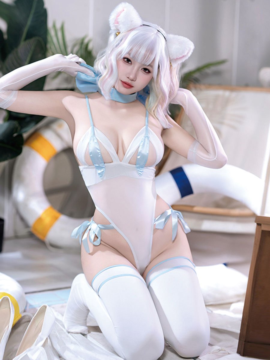 Anime Cat Peek-A-Boo Teddy Lingerie Bodysuit blesssafe