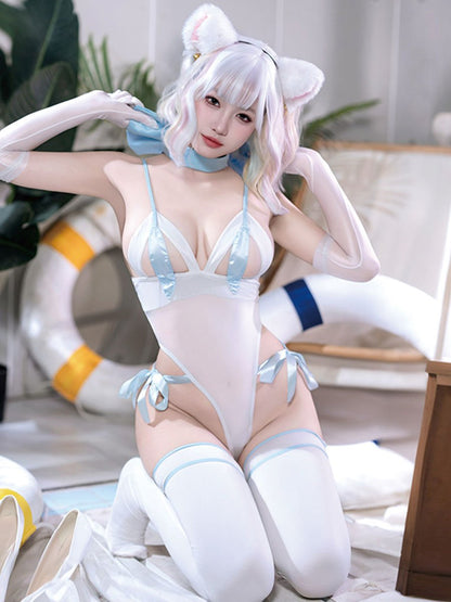 Anime Cat Peek-A-Boo Teddy Lingerie Bodysuit blesssafe