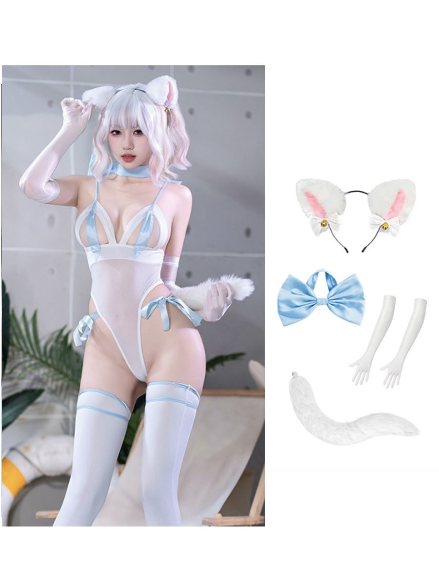 Anime Cat Peek-A-Boo Teddy Lingerie Bodysuit blesssafe