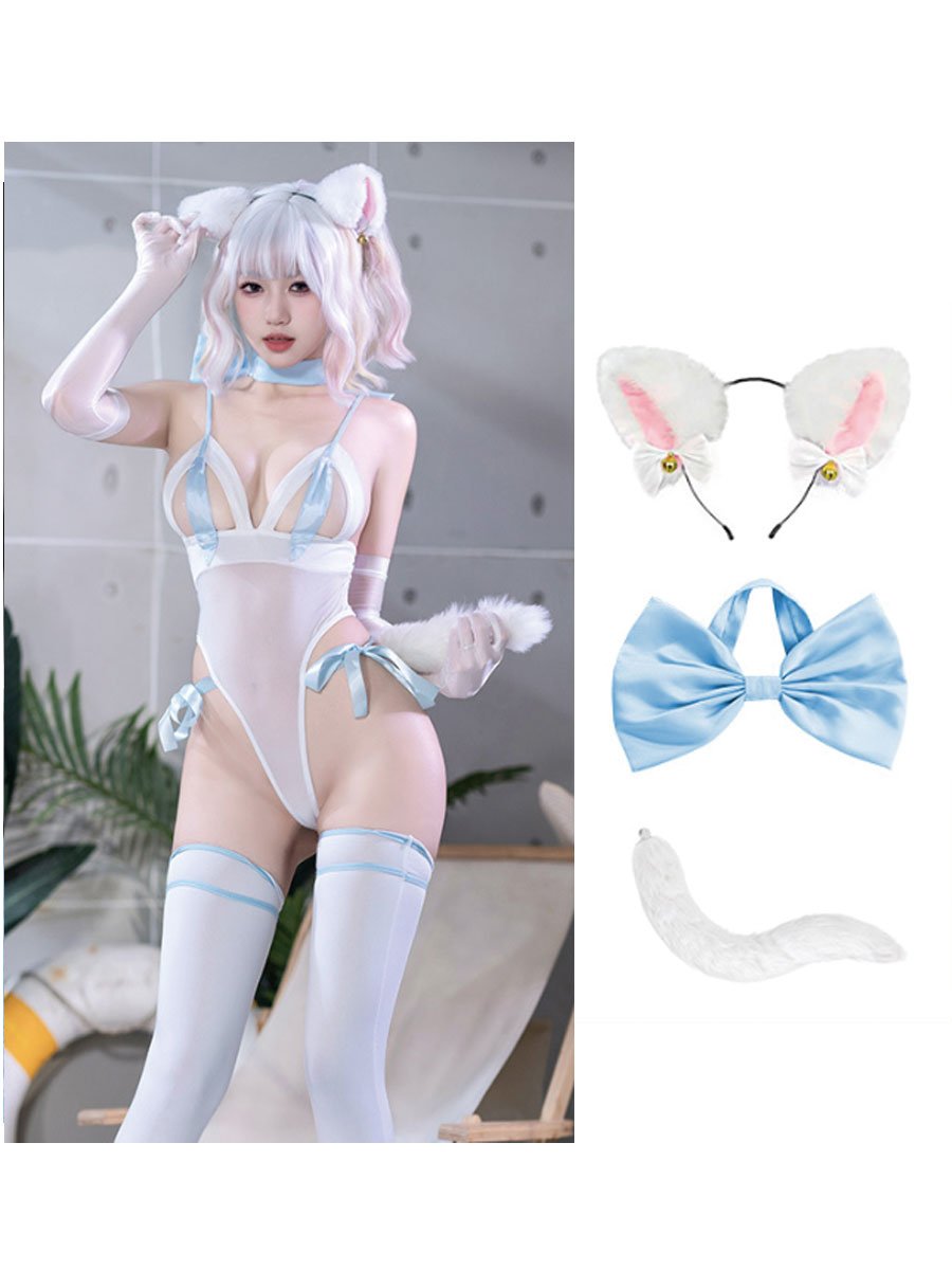 Anime Cat Peek-A-Boo Teddy Lingerie Bodysuit blesssafe