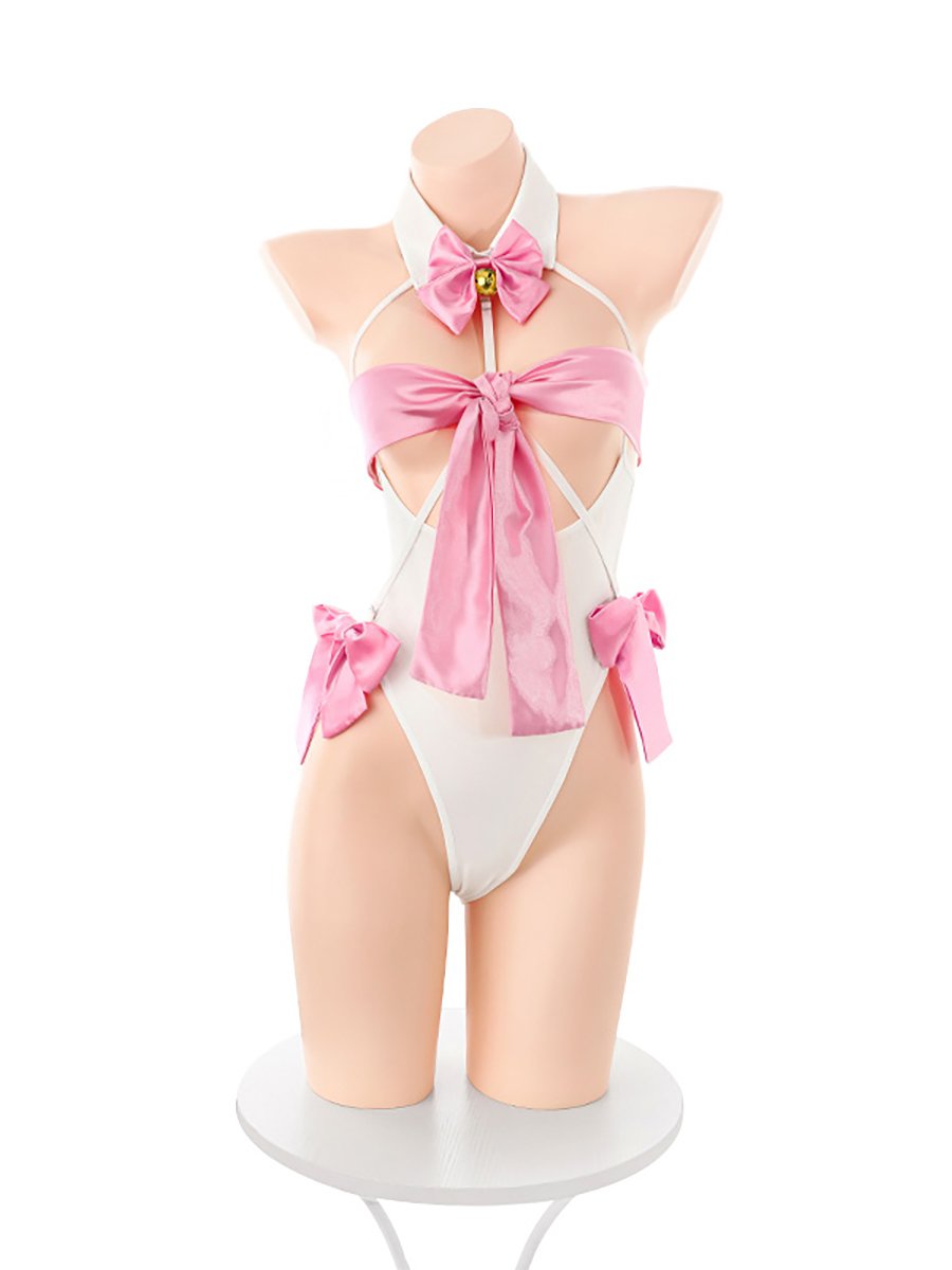 Ribbon Bow Cupless Teddy Lingerie Bodysuit blesssafe