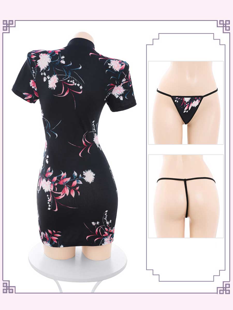 Floral Cheongsam Dress W/ Maid Apron - Cute Anime Servant Costume Blesssafe