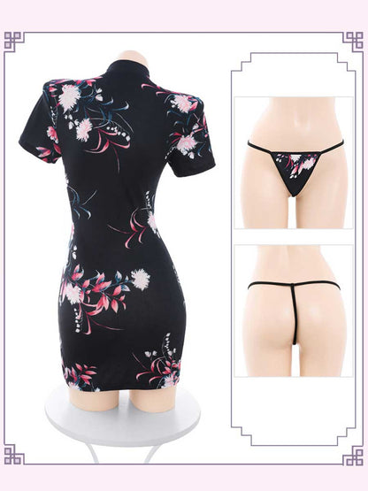 Floral Cheongsam Dress W/ Maid Apron - Cute Anime Servant Costume Blesssafe