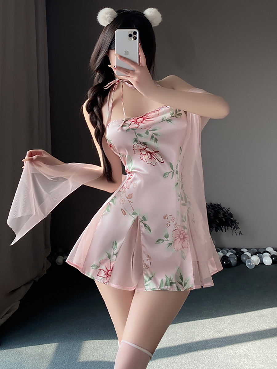 Vintage Lace Up Lingerie Dress - Sexy Chinese Style Split Qipao Blesssafe