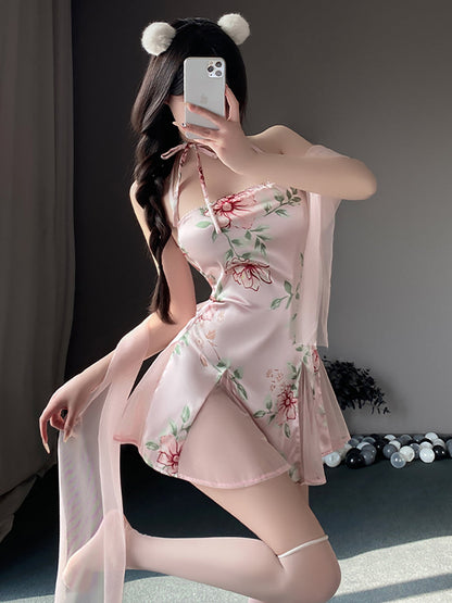 Vintage Lace Up Lingerie Dress - Sexy Chinese Style Split Qipao Blesssafe