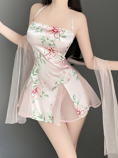 Vintage Lace Up Lingerie Dress - Sexy Chinese Style Split Qipao Blesssafe