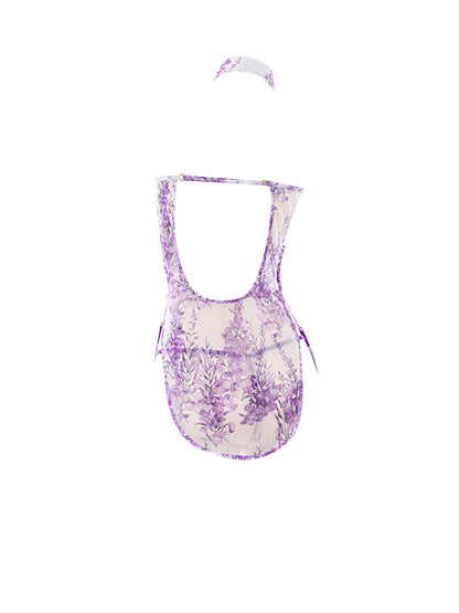 Purple Chiffon Floral Cheongsam Dress - Flouncy Chinese Nightgown Blesssafe