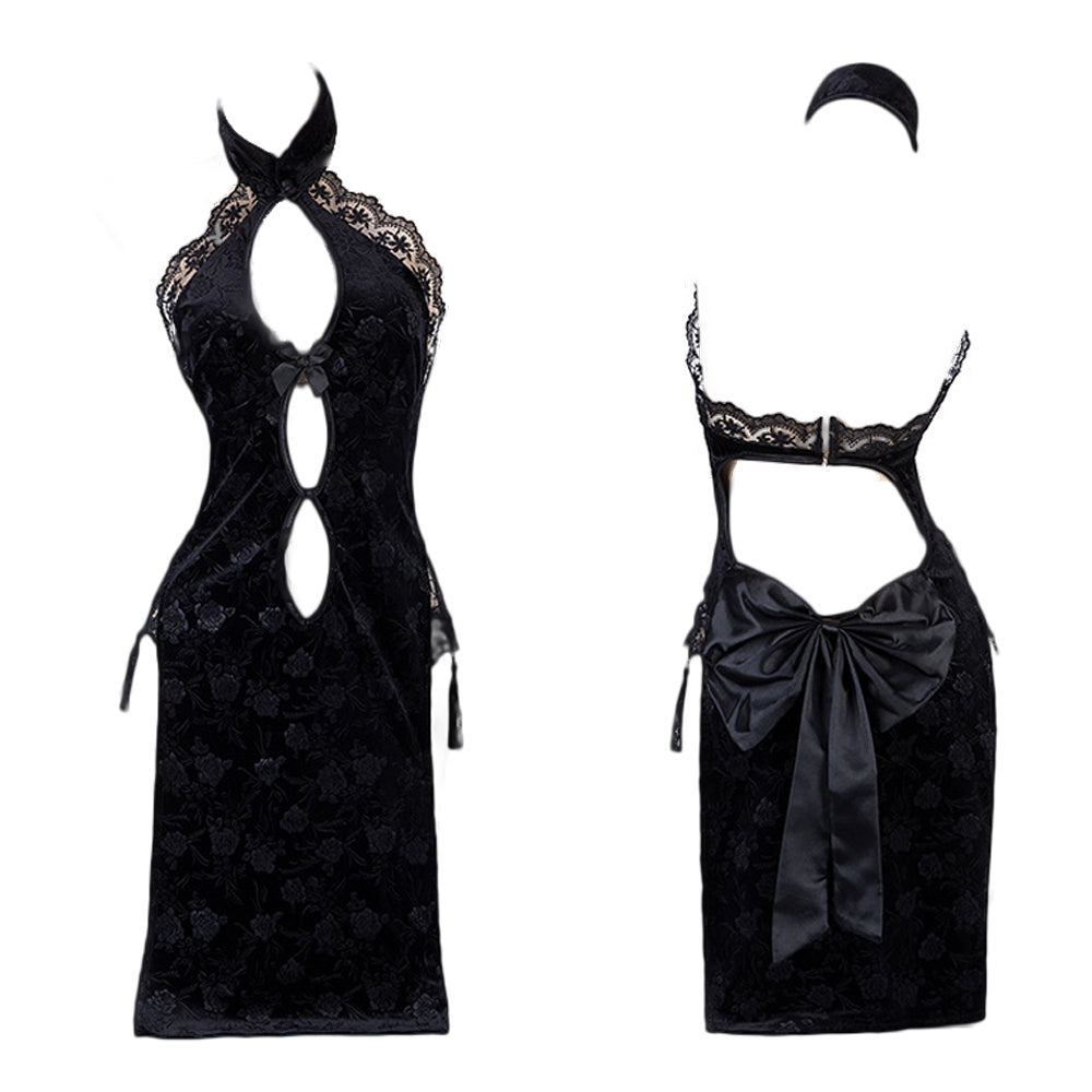Sexy Cheongsam Dress for Women Cut Out Chinese Cosplay Lingerie High Slit Qipao Nightgowns Blesssafe