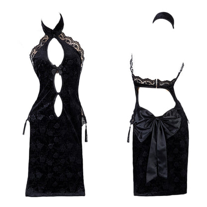 Sexy Cheongsam Dress for Women Cut Out Chinese Cosplay Lingerie High Slit Qipao Nightgowns Blesssafe