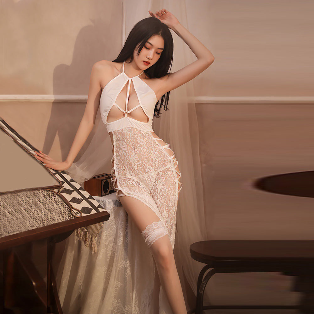 Sexy Cheongsam Dress Sheer Side Slit Lingerie Costume Chinese Qipao Dress Blesssafe