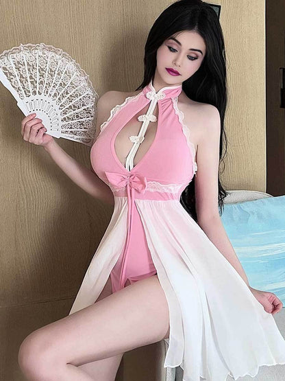 Chinese Style Crotchless Bodysuit - Naughty High Cut Qipao Teddy Blesssafe