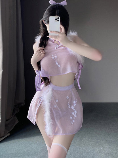 Chinese Floral Embroidery Skirt Set - Two Piece Retro Qipao Set Blesssafe