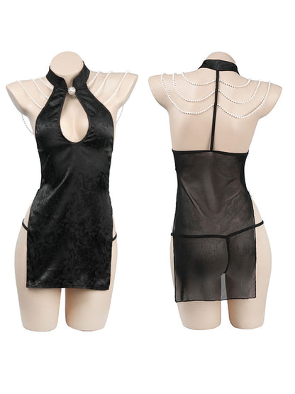 Chinese Pearl Strap Lingerie Dress - Sexy Beaded Qipao Teddy Blesssafe