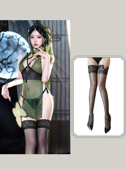 Green Snake Chinese-Inspired Dress - Exotic Patterned Qipao Outfit Blesssafe