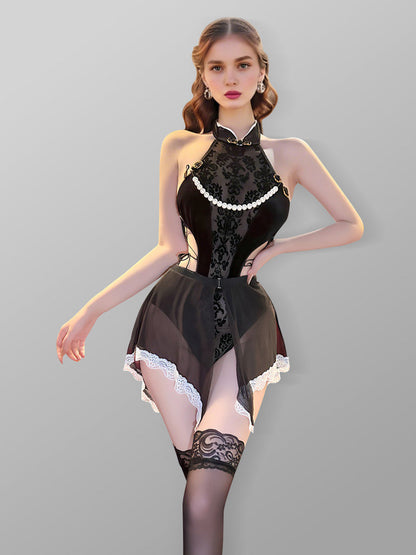 Sexy Chinese Bodysuit Lingerie with Pearls - Beaded Open Teddy Blesssafe