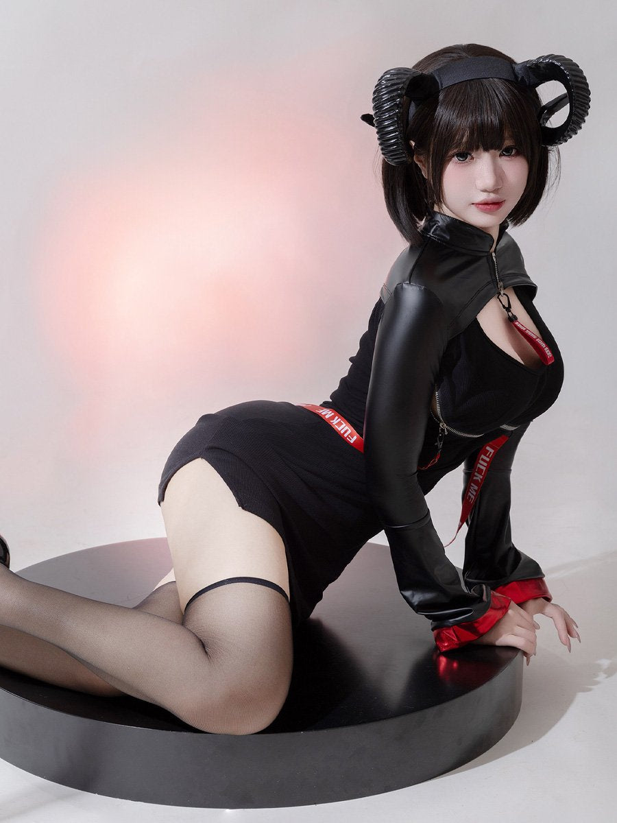 Open Cup Chinese Style Gothic Dress - Revealing Dark Qipao Set Blesssafe
