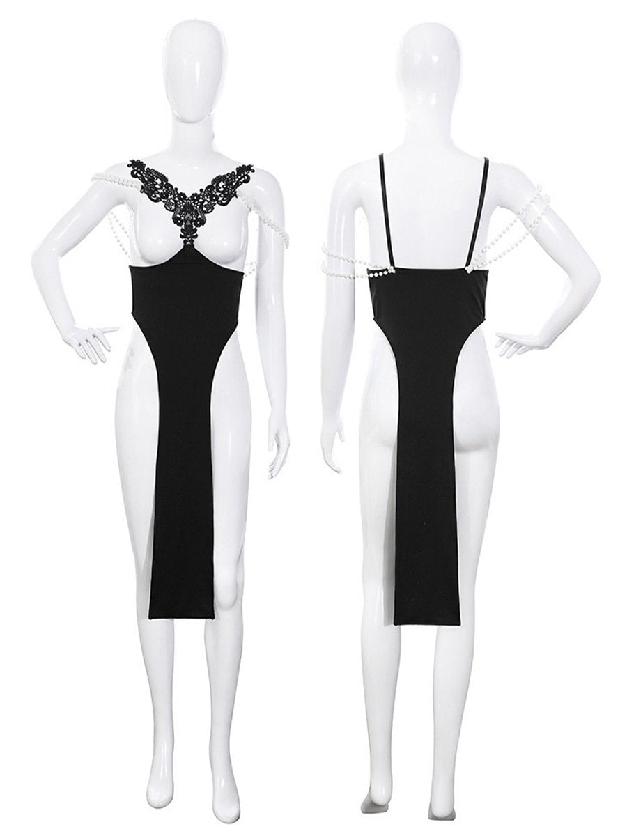 Lace Chinese Style Cupless Lingerie Set - Open Bust Qipao Teddy Blesssafe