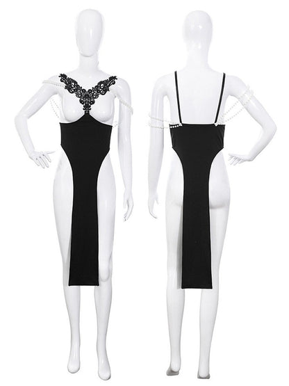 Lace Chinese Style Cupless Lingerie Set - Open Bust Qipao Teddy Blesssafe