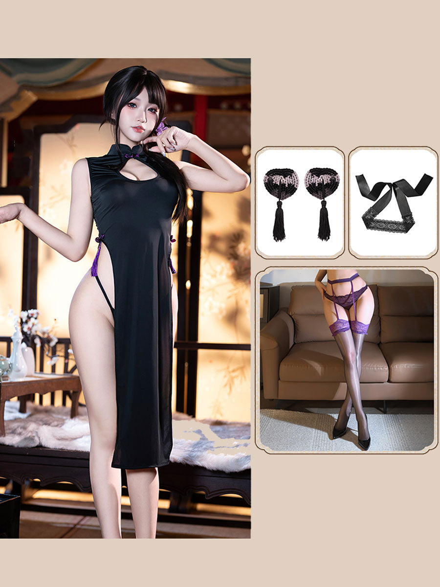 Seductive Cutout Cheongsam Dress - Revealing Keyhole Qipao Set Blesssafe