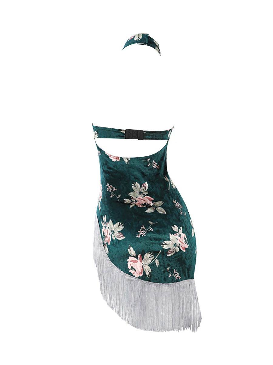 Asymmetrical Tassel Velvet Cheongsam - Sexy Fringe Chinese Dress Blesssafe