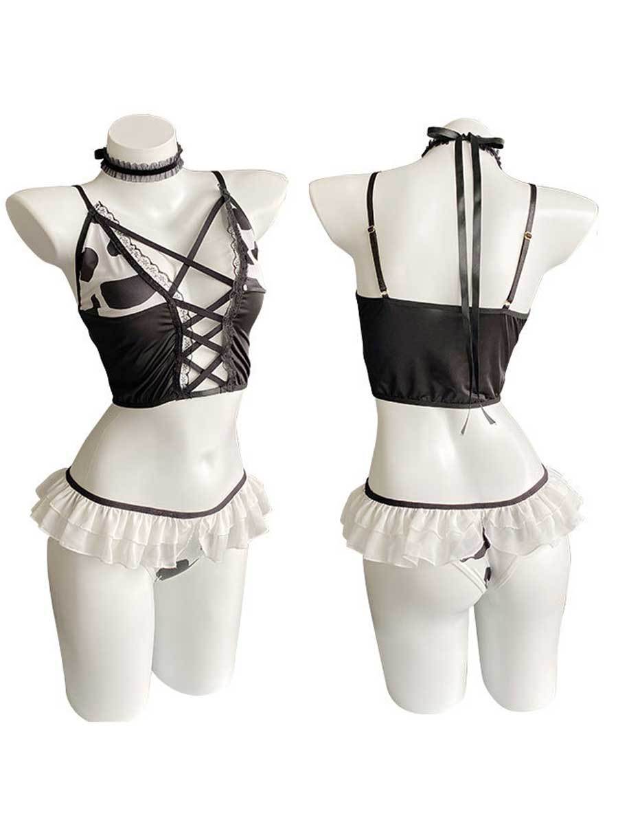 Milk Cow Bra and Panty Set - Kawaii Ruffled Animal Lingerie Blesssafe