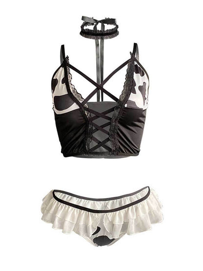 Milk Cow Bra and Panty Set - Kawaii Ruffled Animal Lingerie Blesssafe