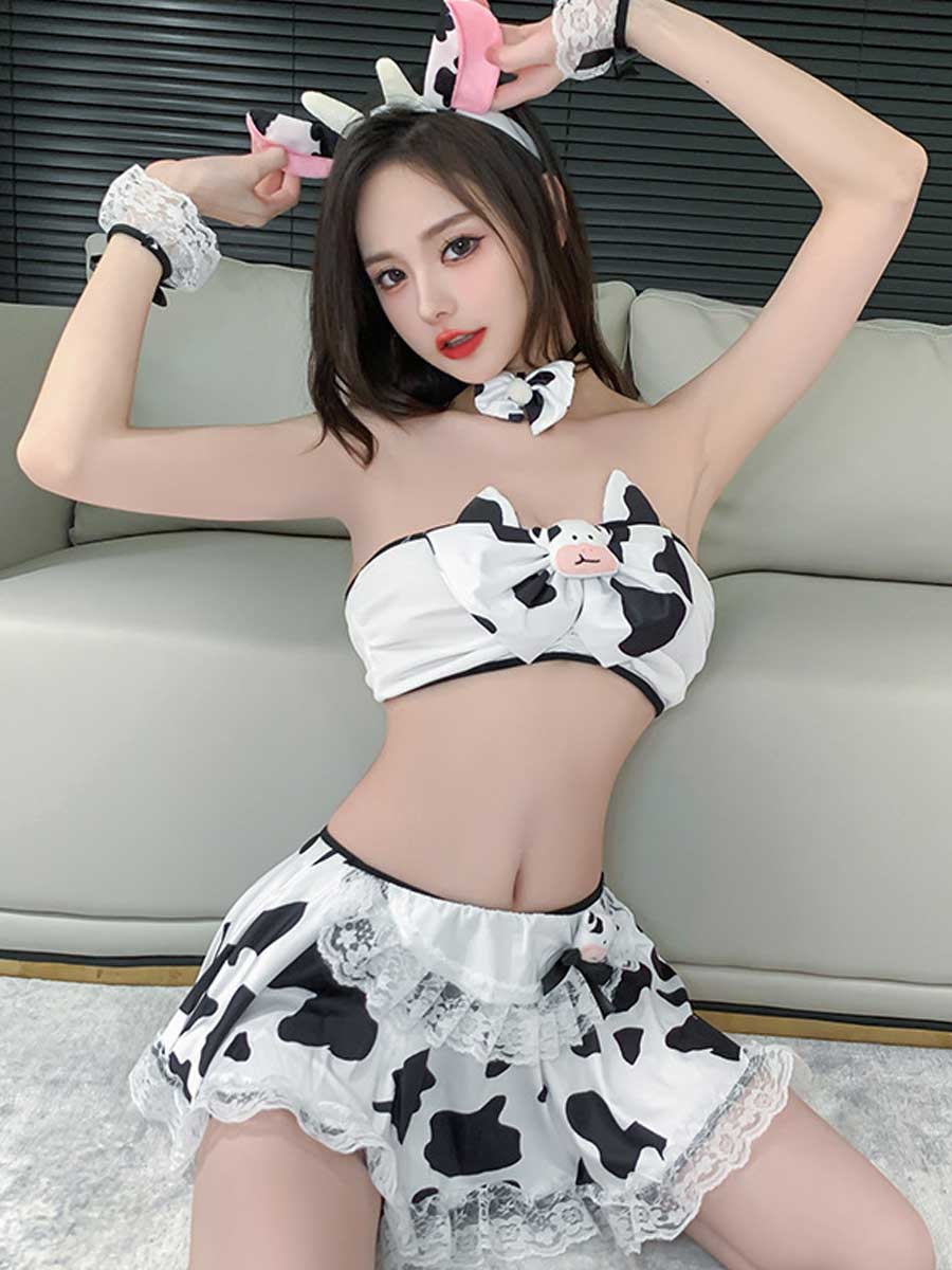 Anime Cow Mini Skirt Set - Two Piece School Uniform Costume Blesssafe