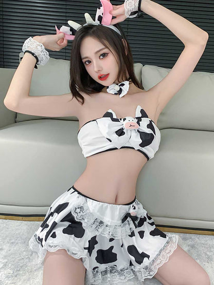 Anime Cow Mini Skirt Set - Two Piece School Uniform Costume Blesssafe