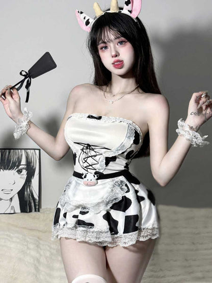 Cow Maid Cosplay Mini Dress - Sweet Flouncy Anime Servant Uniform Blesssafe