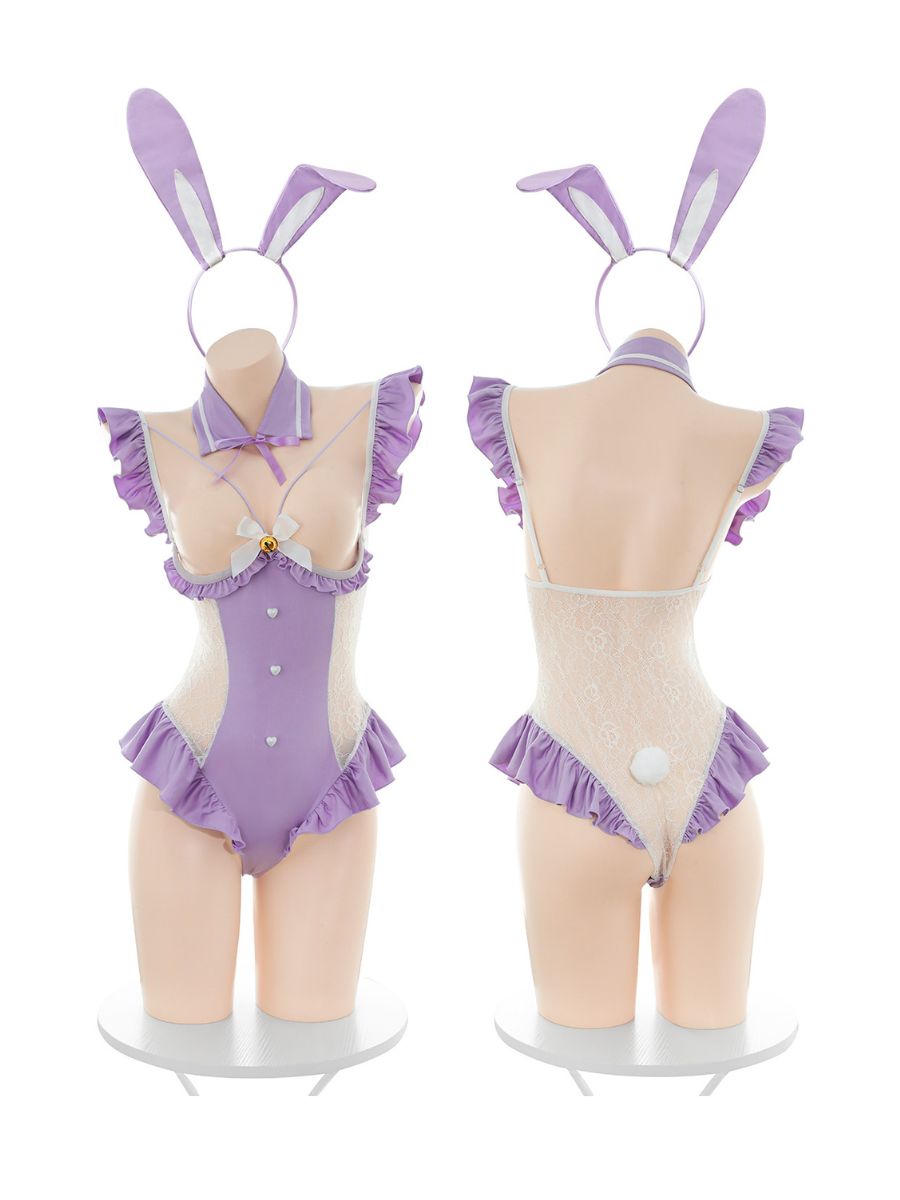 Cute Cupless Bunny Lace Teddy Lingerie - Open Bust Anime Outfit blesssafe