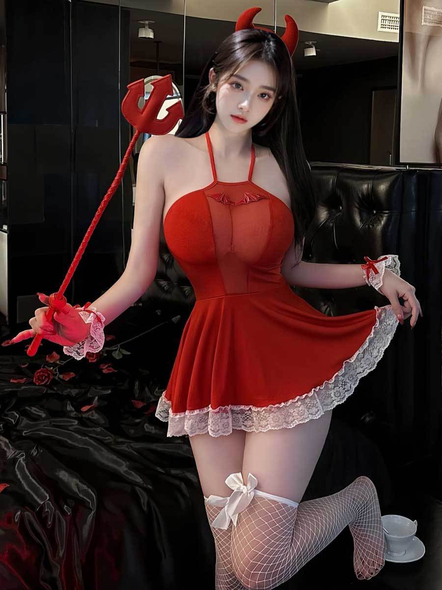 Red Succubus Lingerie Dress Cosplay Set