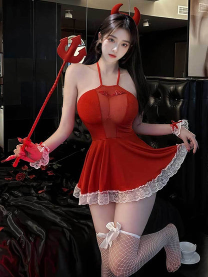 Red Succubus Lingerie Dress Cosplay Set