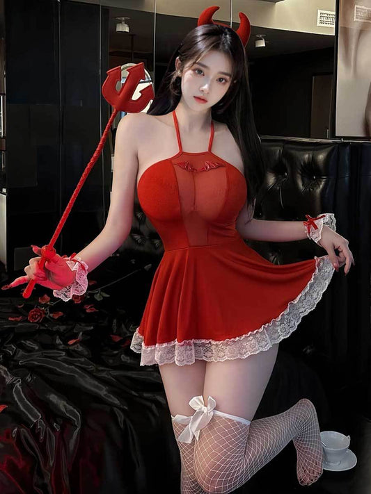 Red Succubus Lingerie Dress Cosplay Set