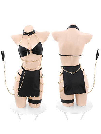 Wet Look Faux Leather Lingerie Devil Set