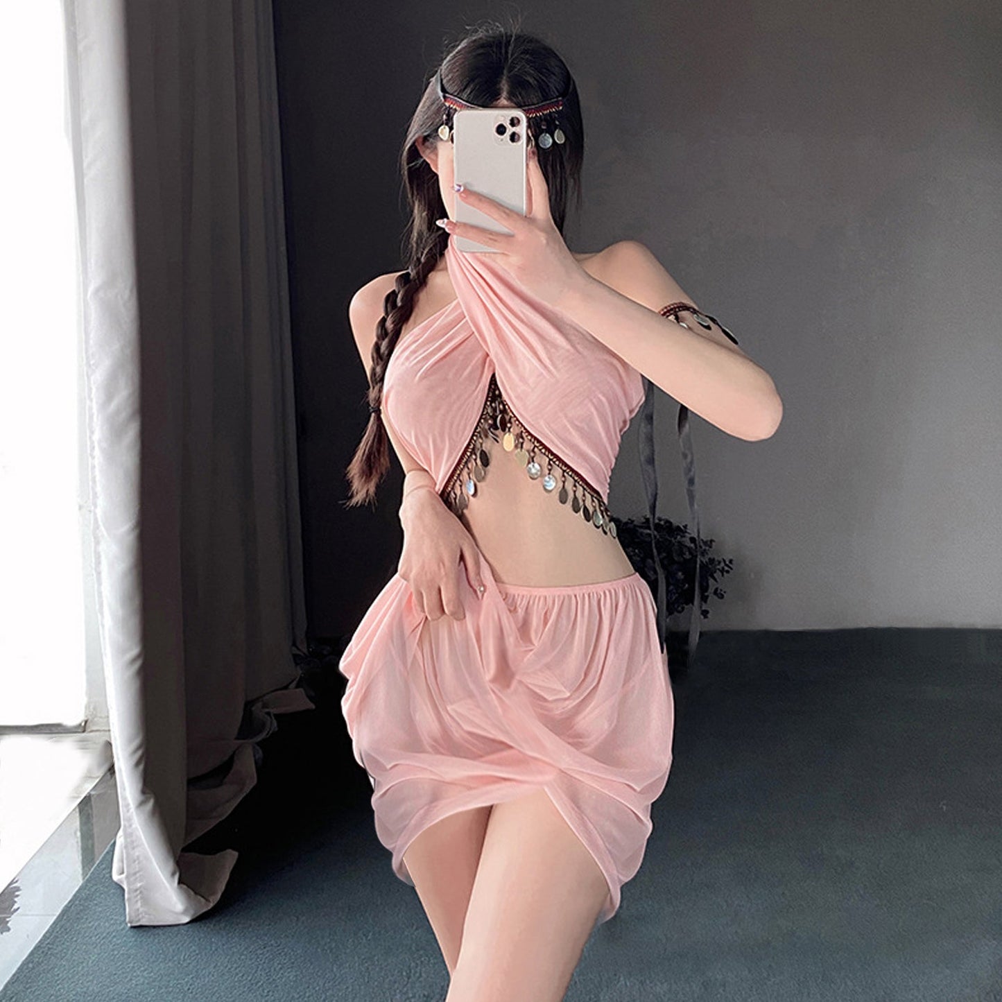 Sexy Exotic Lingerie Set Criss Cross Halter Crop Top and Slit Mini Skirt Lingerie Set Blesssafe