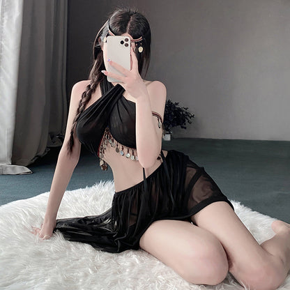 Sexy Exotic Lingerie Set Criss Cross Halter Crop Top and Slit Mini Skirt Lingerie Set Blesssafe