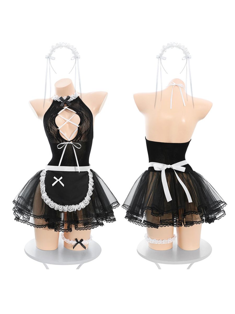 Sheer Lace Maid Cosplay Dress Costume Set Blesssafe